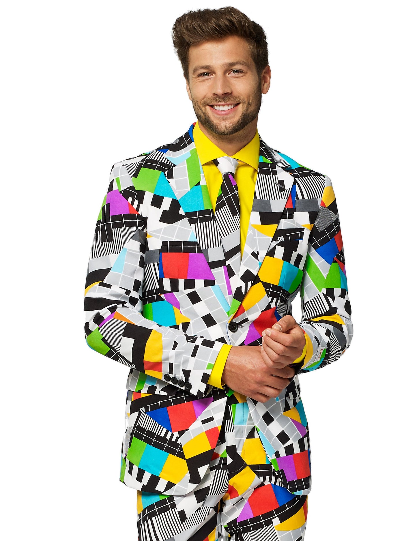Détail de la veste et de la cravate du Costume Mr. Technicolor Opposuits pour homme