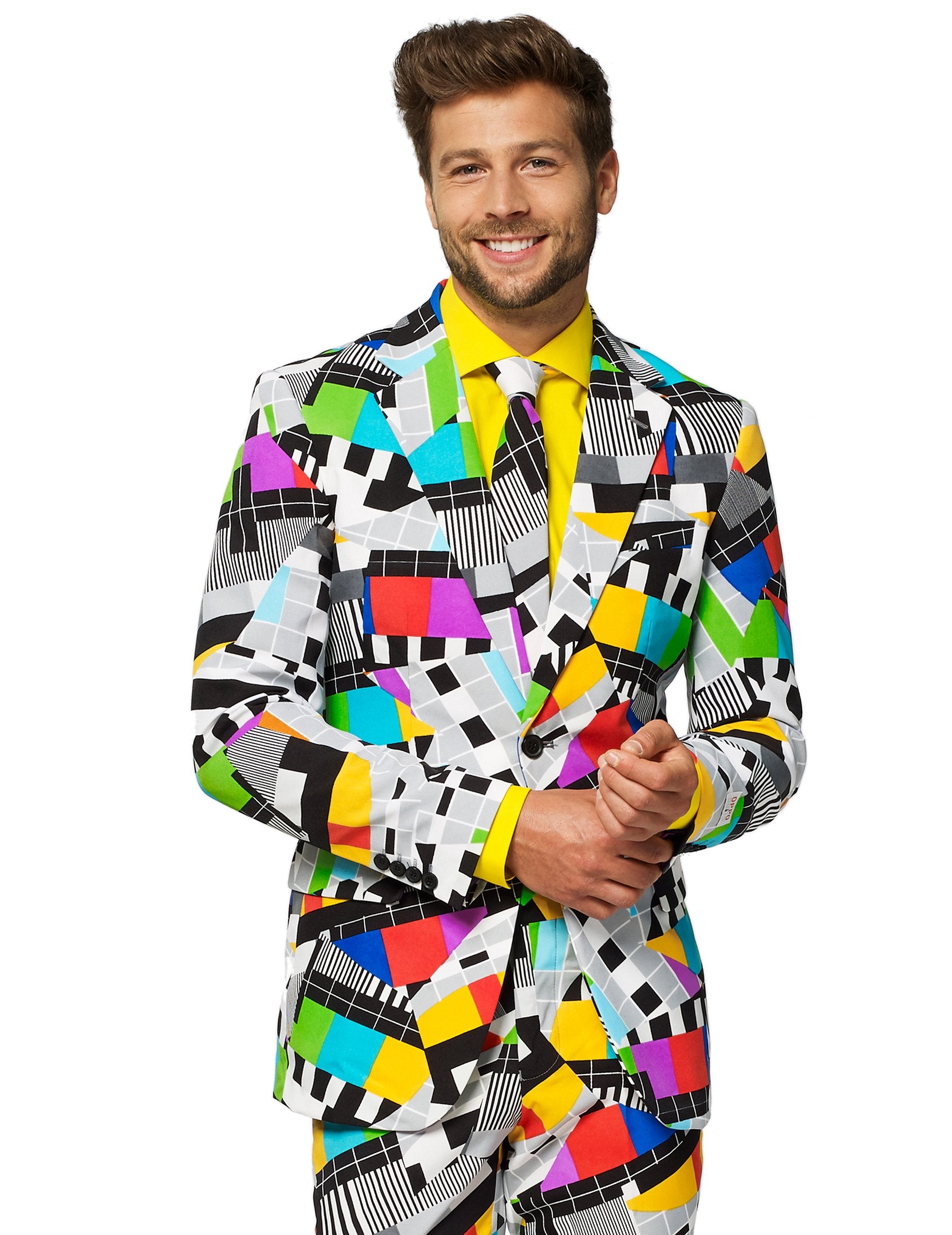 Détail de la veste et de la cravate du Costume Mr. Technicolor Opposuits pour homme