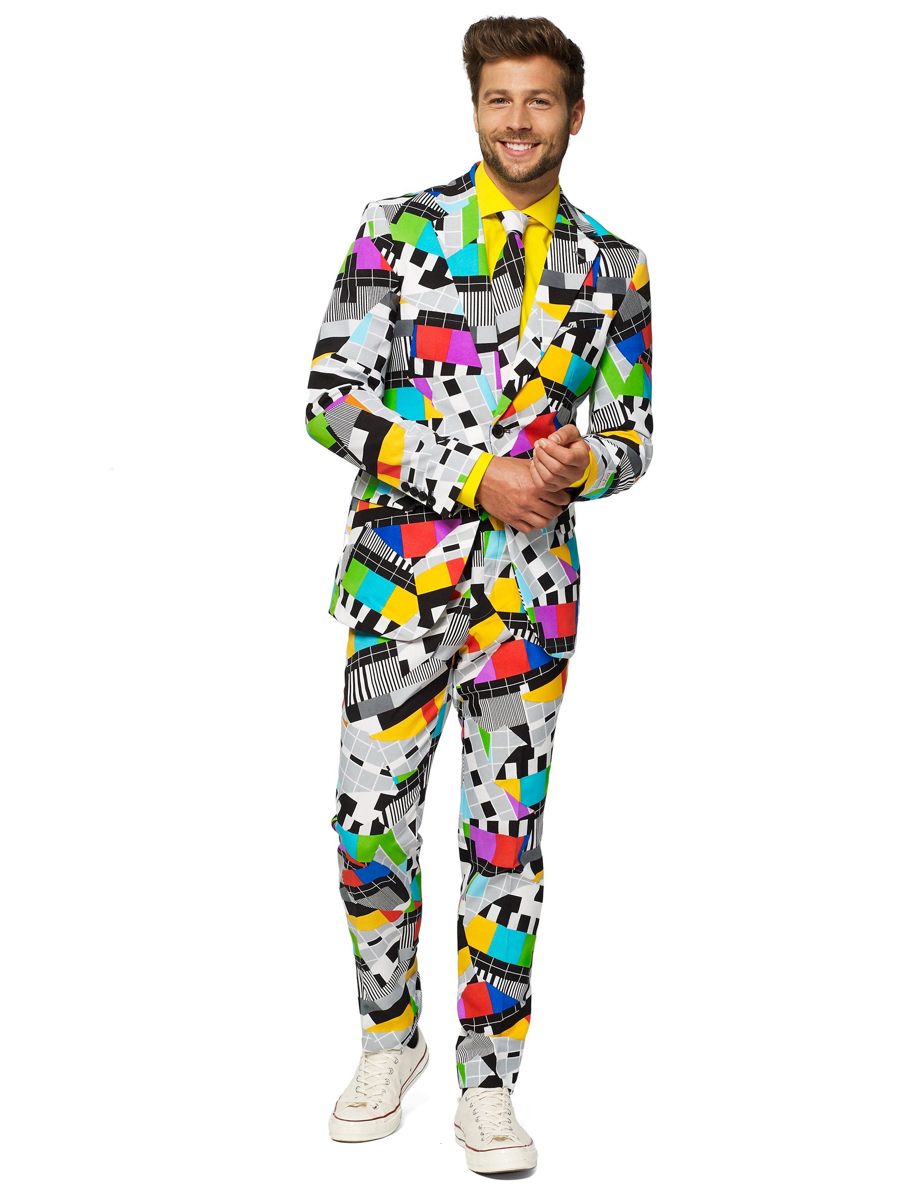 Costume Mr. Technicolor Opposuits pour homme multicolore à motifs géométriques style mire TV