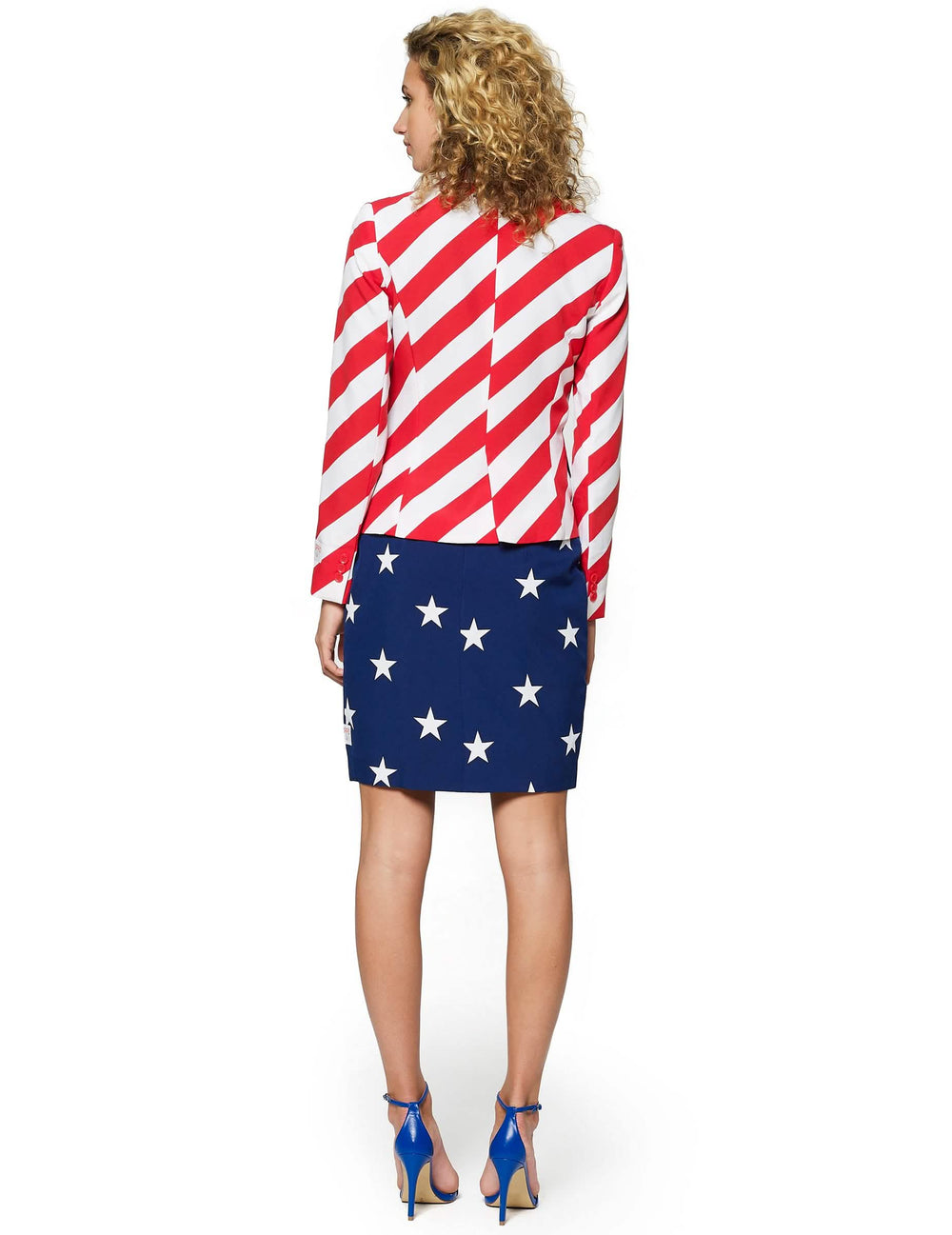 Pohľad zozadu na kostým Mrs. America Opposuits pre ženu