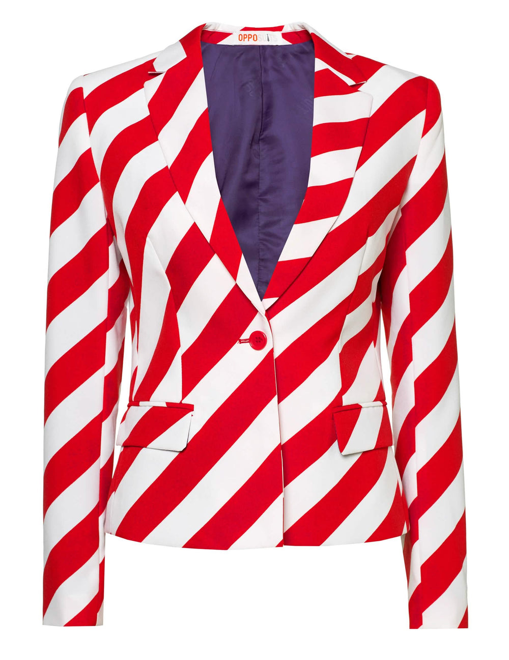 Červeno-biela pruhovaná bunda z kostýmu Mrs. America Opposuits pre ženu