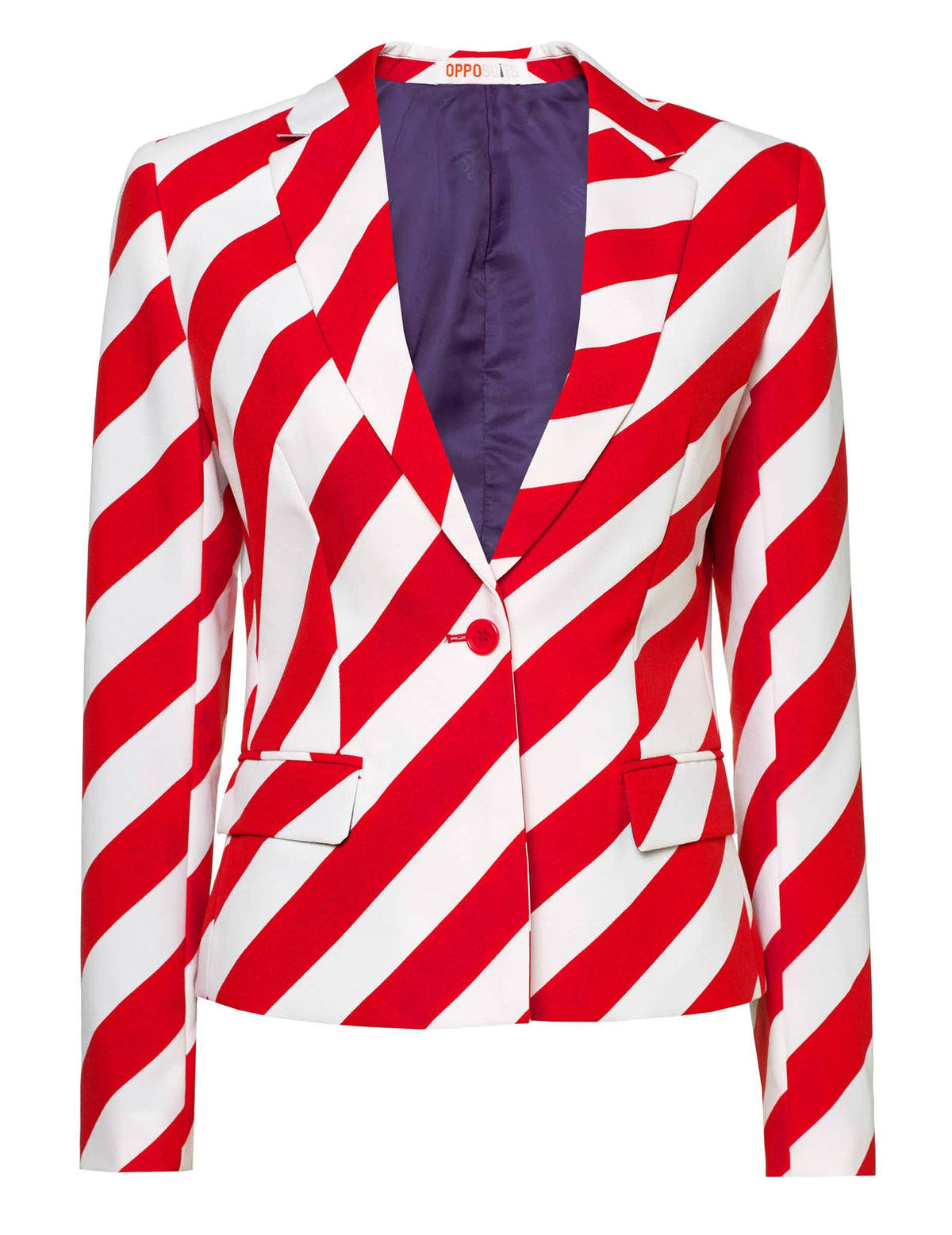 Červeno-biela pruhovaná bunda z kostýmu Mrs. America Opposuits pre ženu