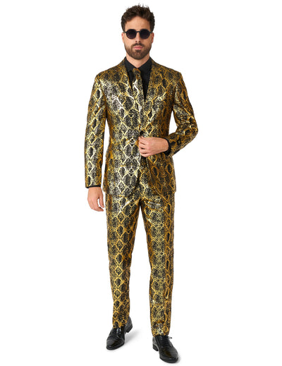 Costume Shiny snake pour adulte doré et noir à motif serpent