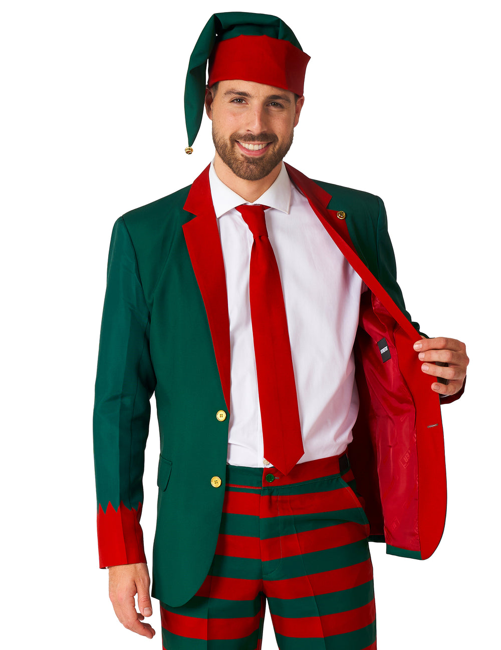 Détail de la doublure de la veste du costume Elfe du Père Noël Suitmeister
