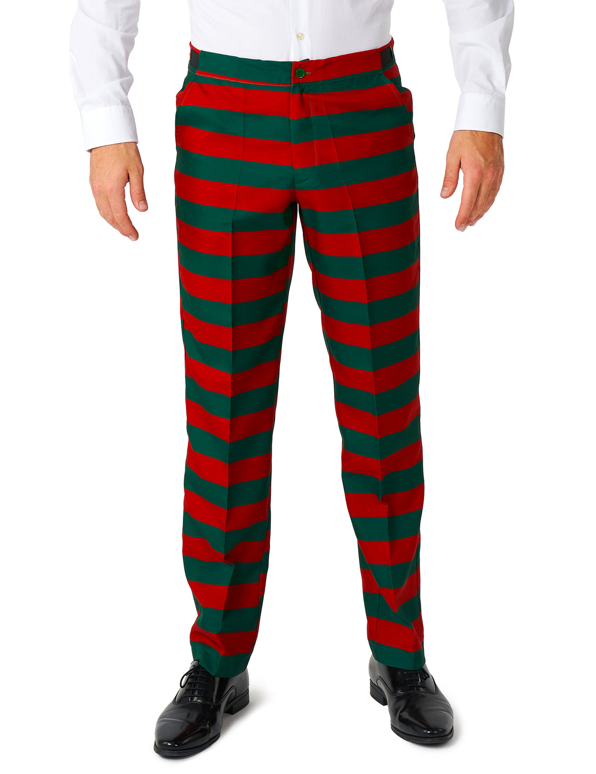 Costume d'elfe du Père Noël pour homme rayé rouge et vert