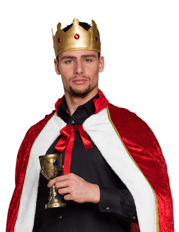 Coupe médiévale pour adulte en plastique doré avec pierres bleues et rouges