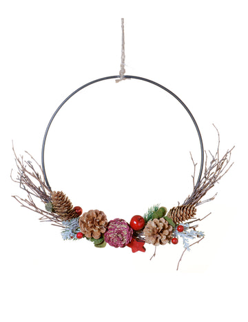 Tradičný prírodný závesný veniec 35 cm s borovicovými šiškami