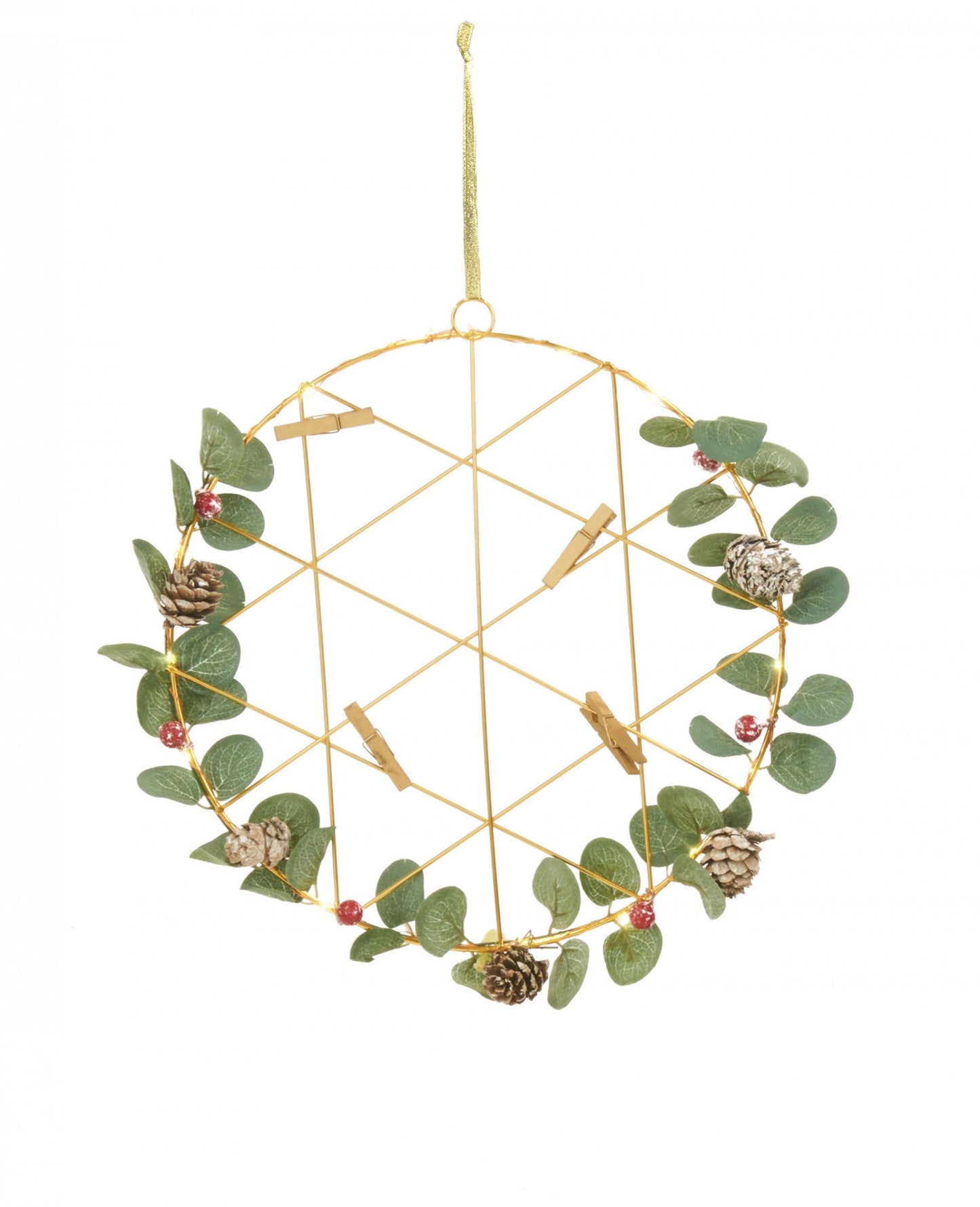 Závesný veniec so svietiacou kolážou 28 cm s klipmi