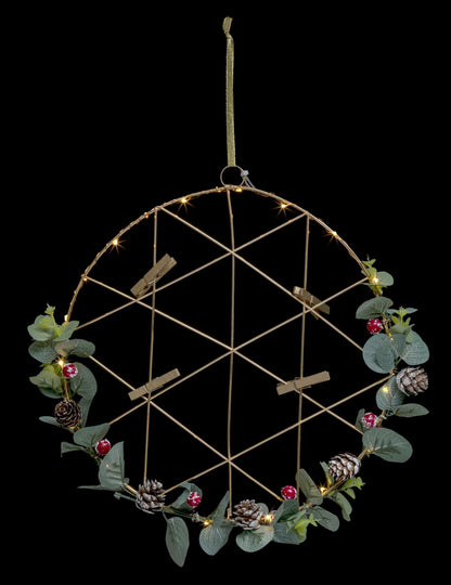 Závesný veniec so svietiacou kolážou 28 cm s klipmi