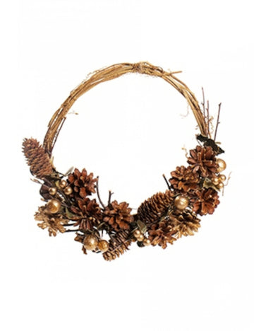 Závesný veniec s trblietavými šiškami 30 cm prútený