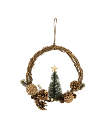 Závesný veniec s jedľou a zlatými šiškami 28 cm Vianoce