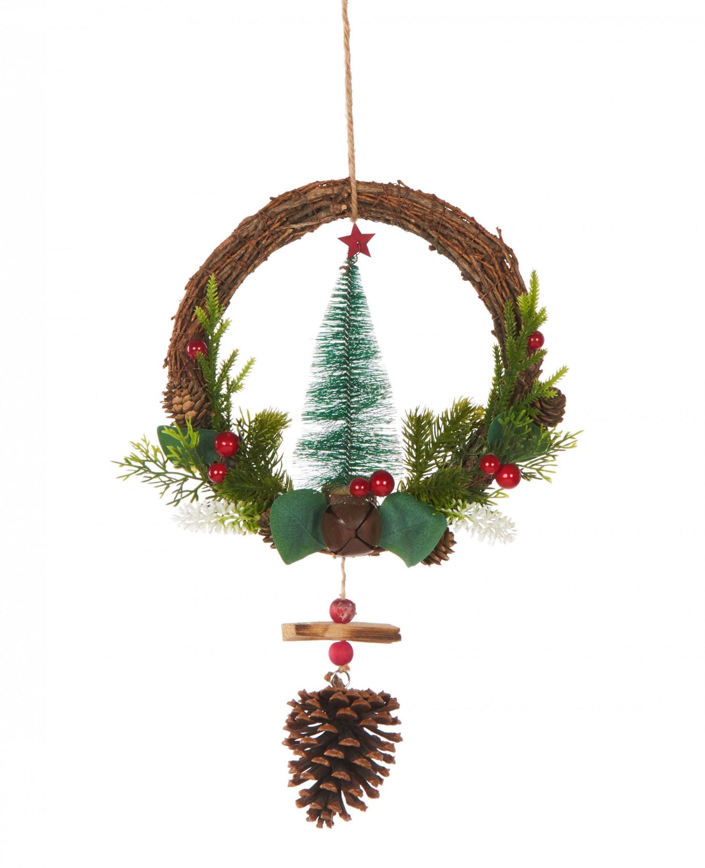 Závesný veniec na tradičný jedľový stromček 39 cm a borovicové šišky