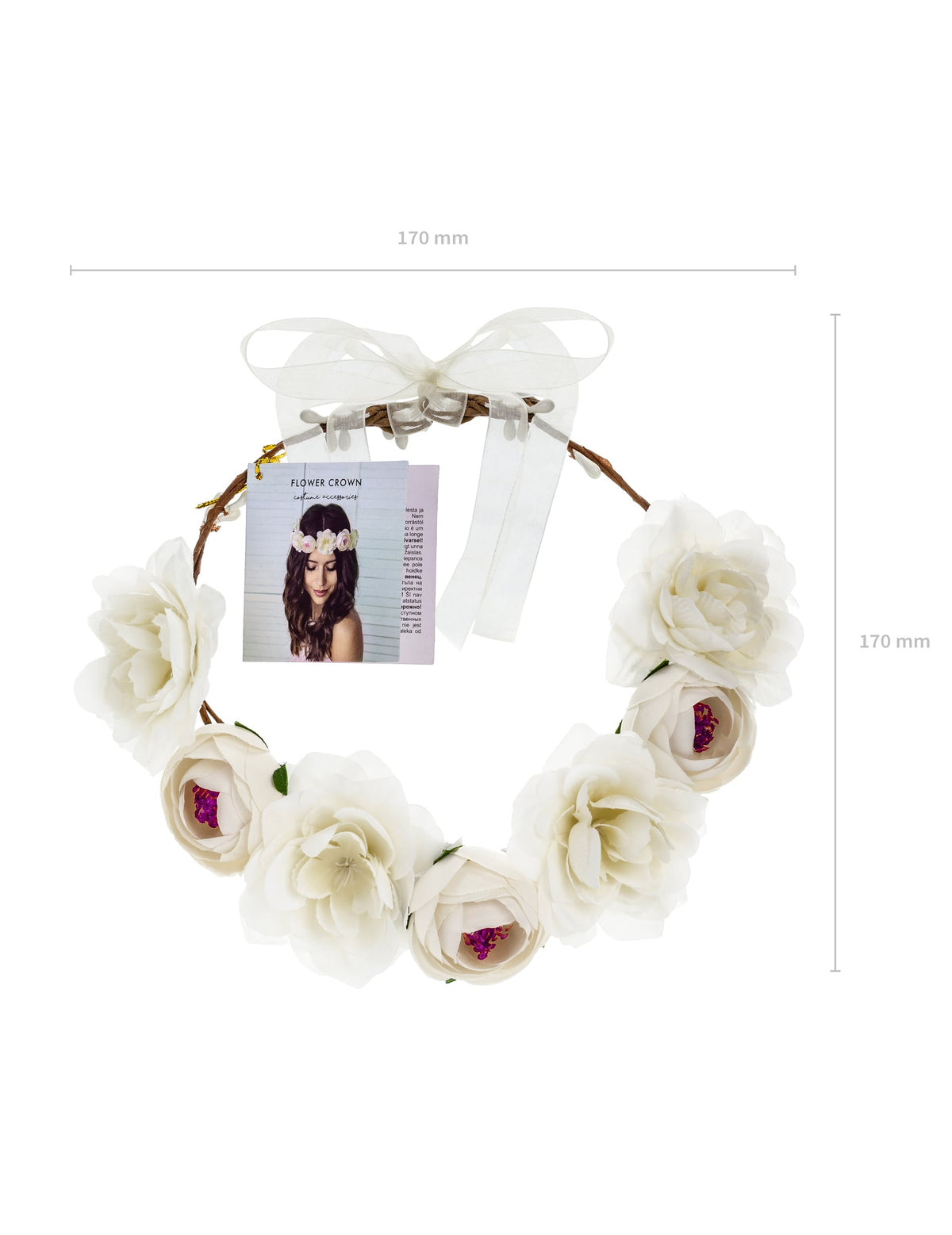 Dimensions de la couronne de fleurs blanches pour femme