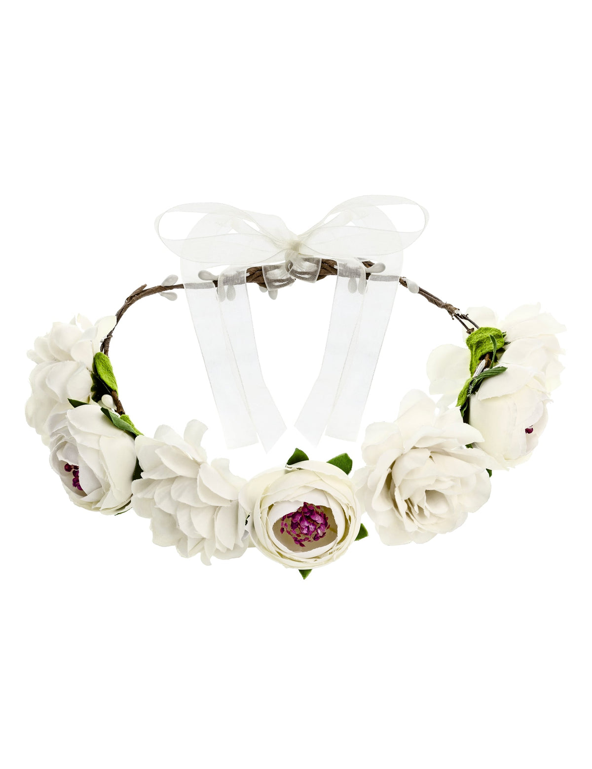 Couronne de fleurs blanches pour femme avec ruban