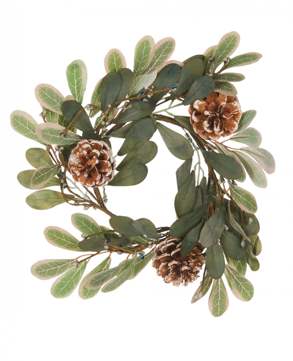 Couronne de Noël eucalyptus et pommes de pin naturelle verte et marron