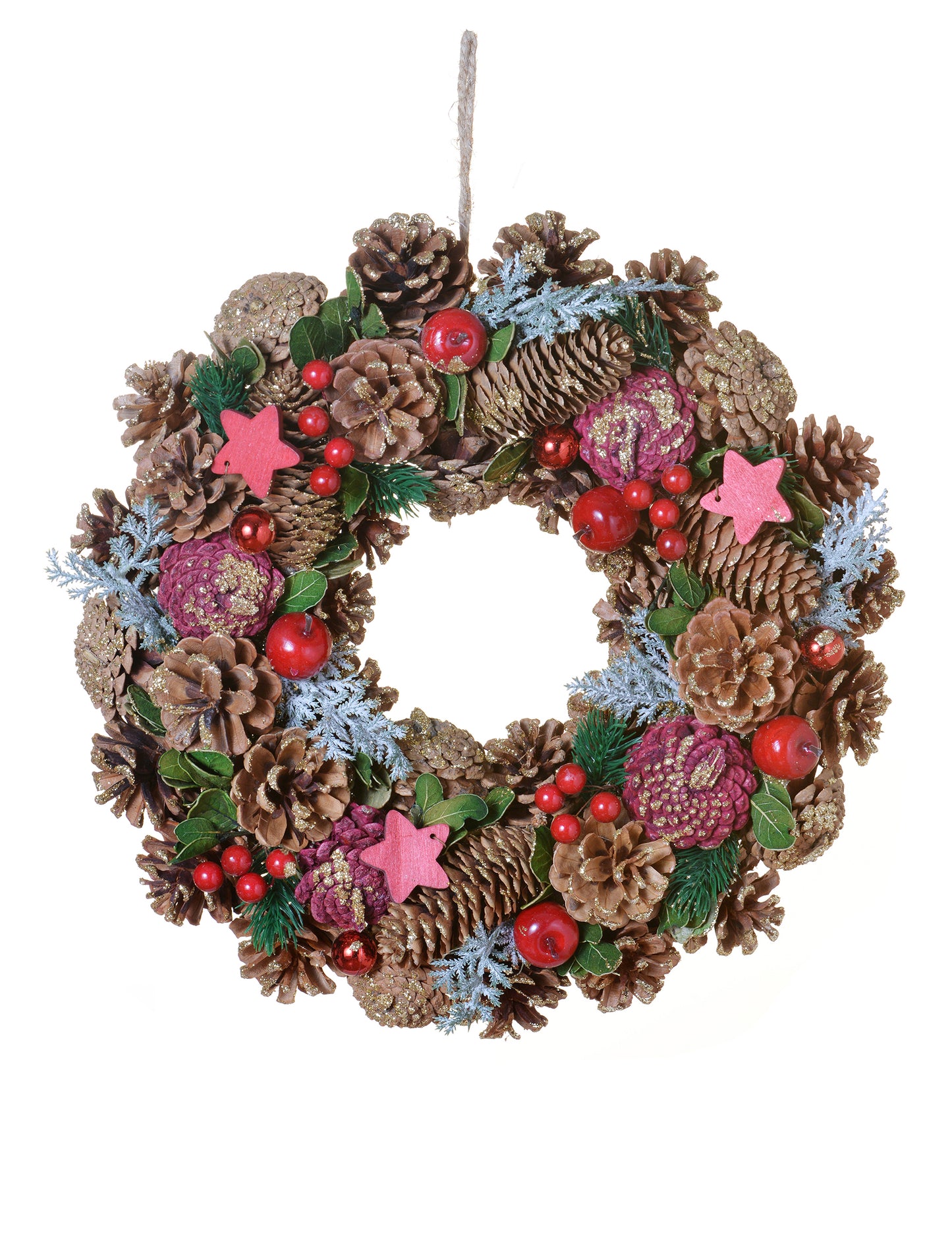 Tradičný prírodný vianočný veniec 35 cm s borovicovými šiškami