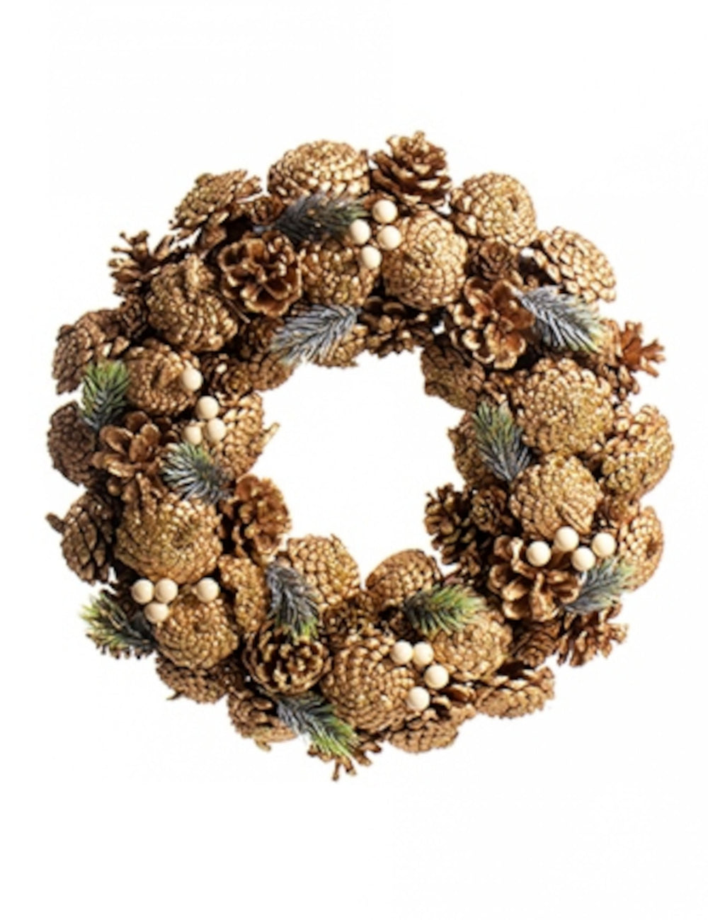 Couronne de noël naturelle pommes de pin pour décoration chic dorée