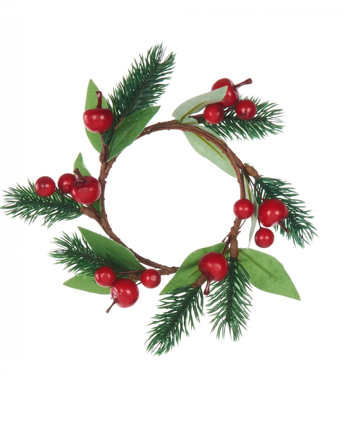 Couronne de Noël sapin et baies rouges pour centre de table vert et rouge