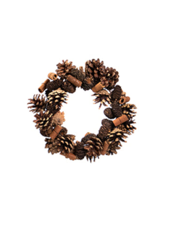 Veniec z borovicových šišiek a škorice 19 cm prírodná dekorácia