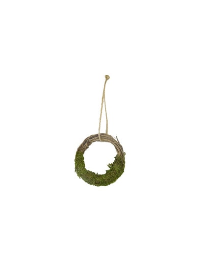 Couronne de rameau de vigne et mousse pour décoration vert et marron à suspendre