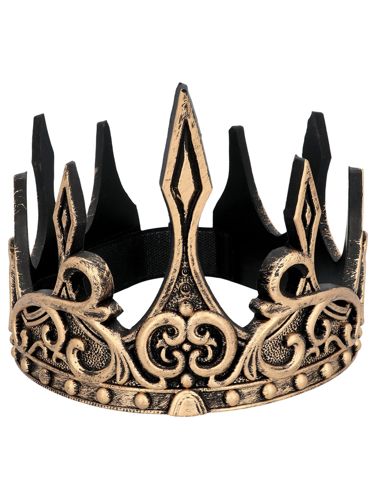 Couronne de roi médiéval pour adulte or vieilli et noir réglable