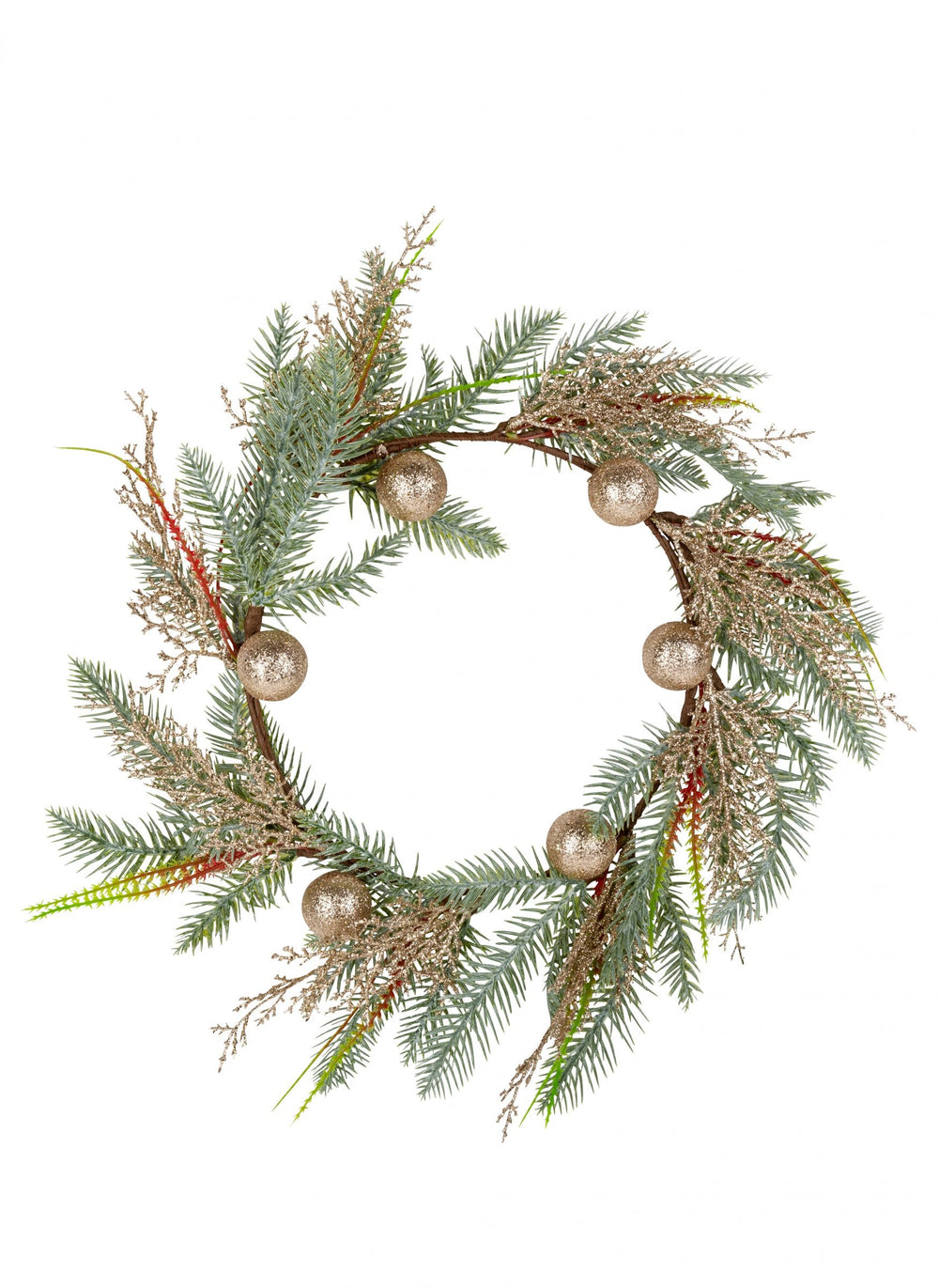 Couronne de sapin avec boules paillettes pour porte champagne