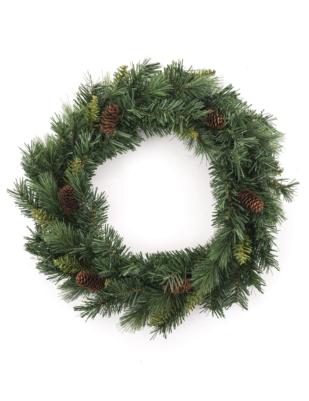 Couronne de sapin avec pommes de pin pour porte vert et marron