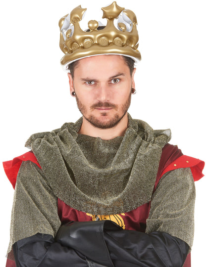 Vue de face de la couronne gonflable de roi or