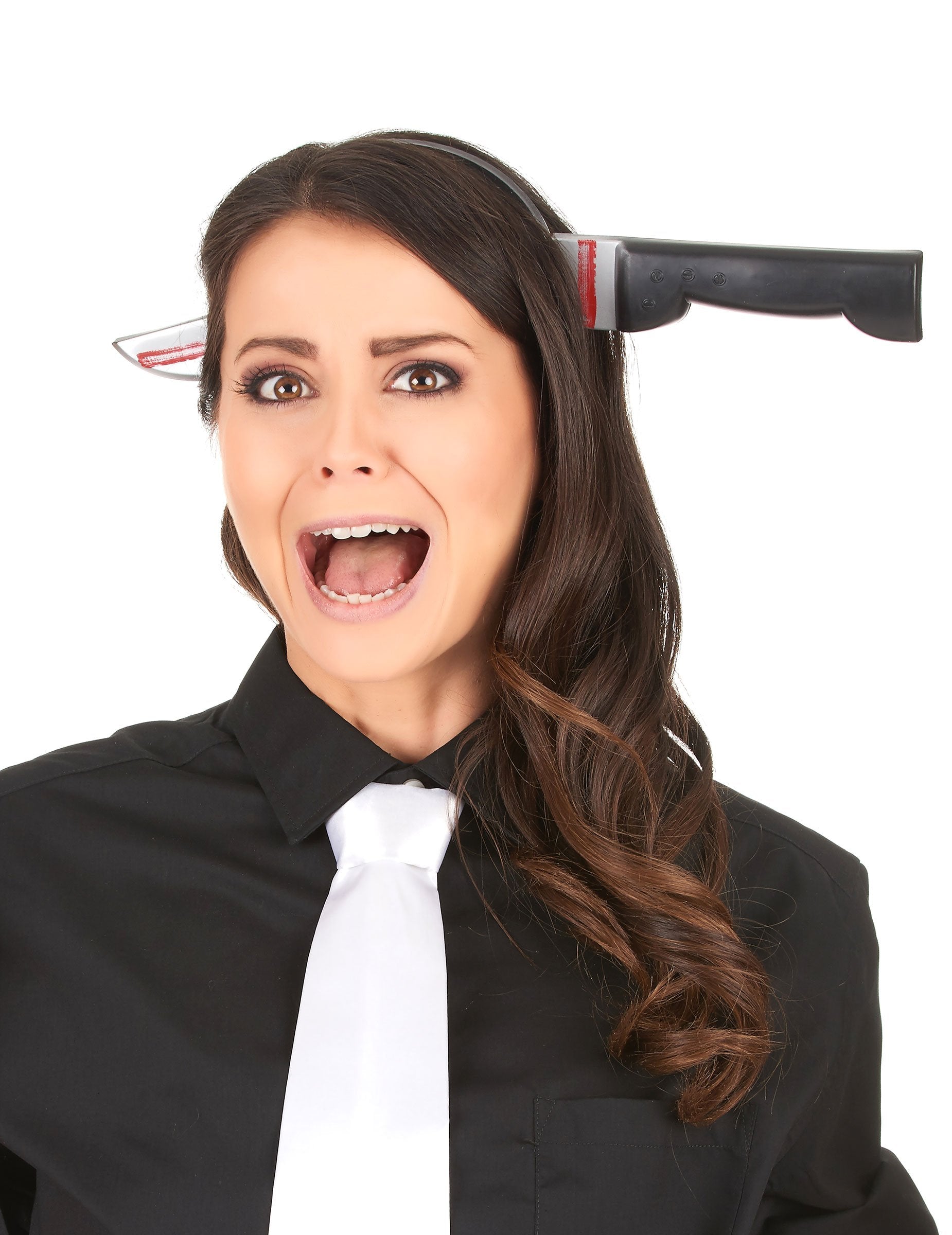 Halloweenový krvavý nôž pre dospelých čierny a strieborný s falošnou krvou