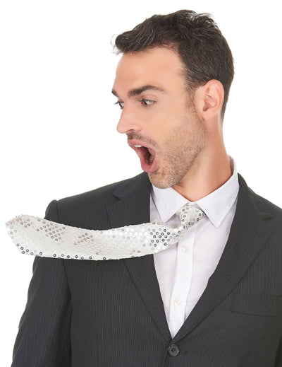 Cravate à sequins pour adulte blanche