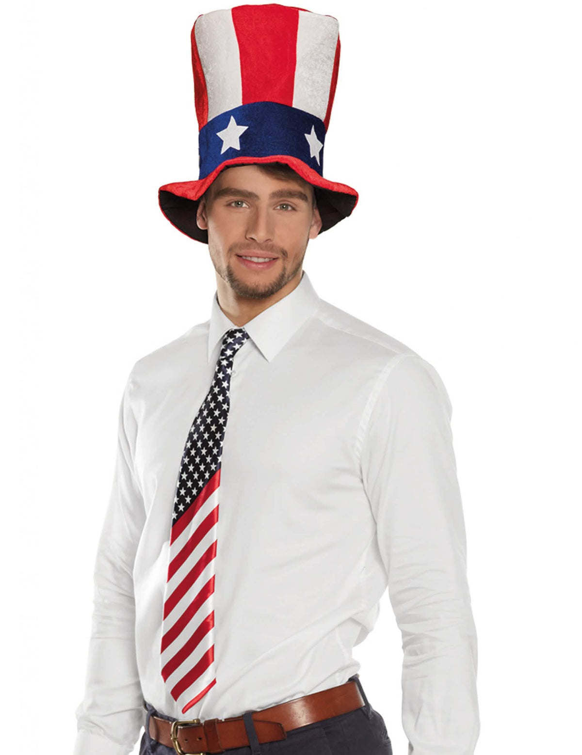 Pohľad spredu na kravatu s americkou vlajkou