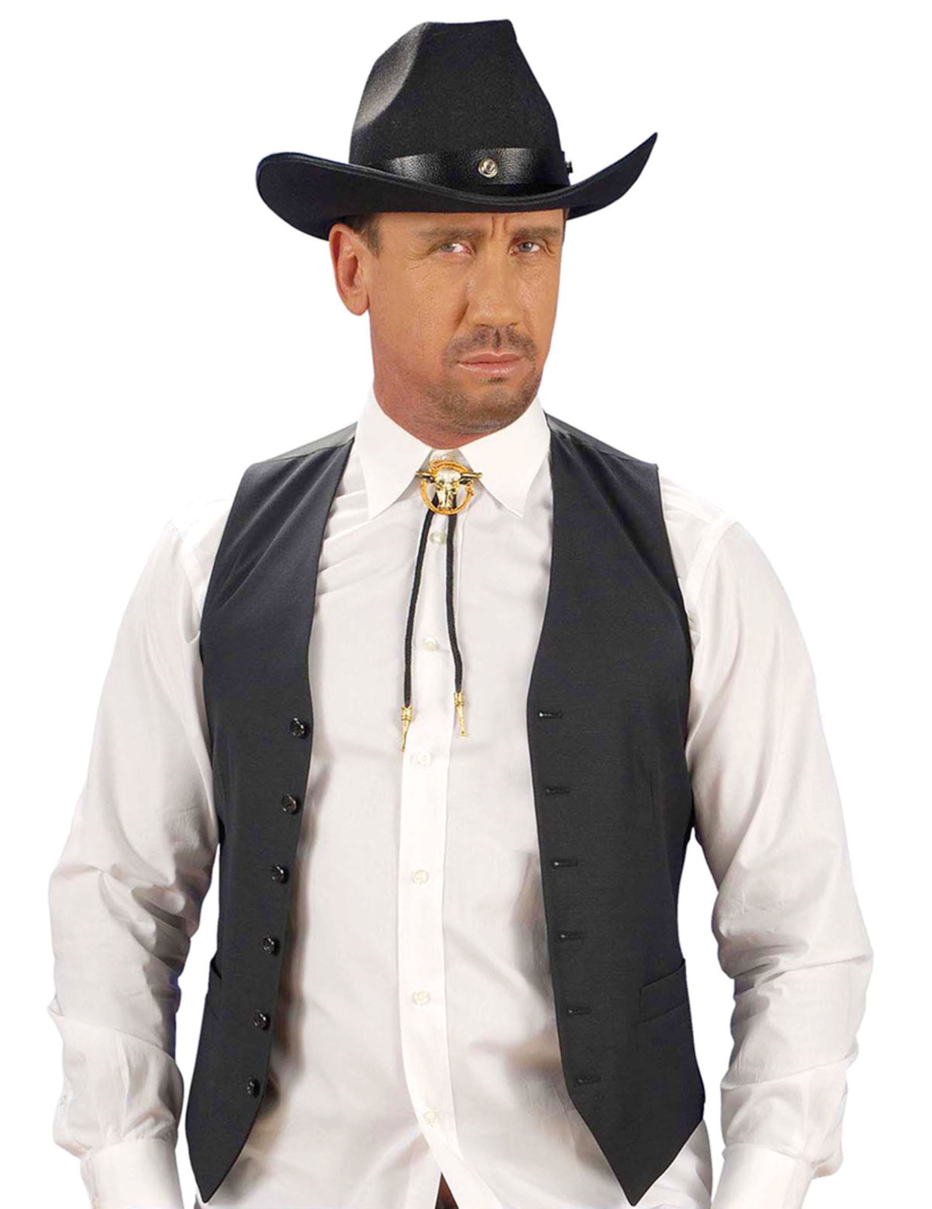 Cravate ficelle cowboy pour adulte noire et dorée