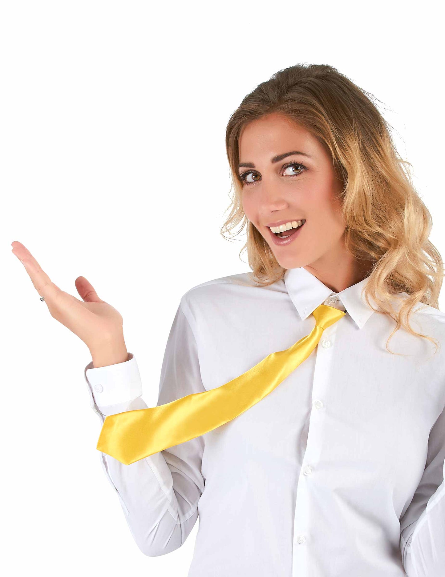 Pohľad na žltú fluorescenčnú kravatu pre dospelých