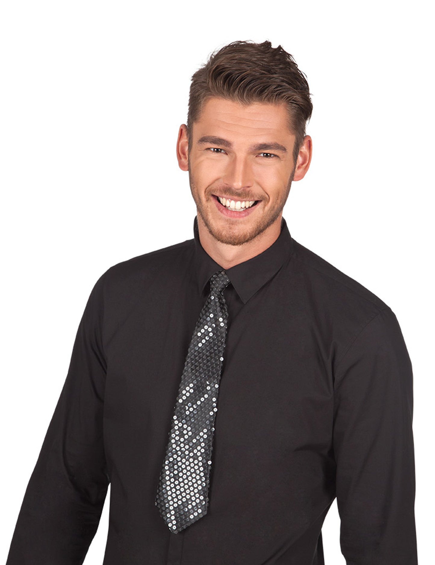 Čierna kravata s priehľadnými flitrami pre dospelých