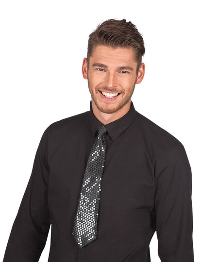 Čierna kravata s priehľadnými flitrami pre dospelých