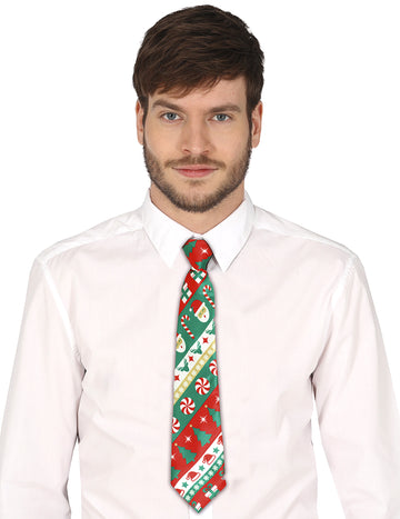 Vianočná kravata pre dospelých v červenej a zelenej farbe