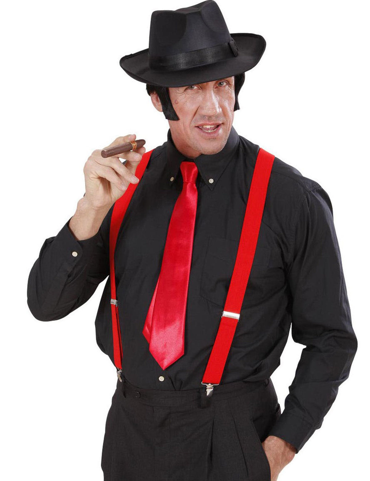 Cravate de gangster pour homme rouge satinée