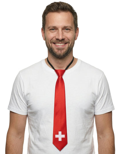 Kravata so švajčiarskou vlajkou pre dospelých 50 cm 