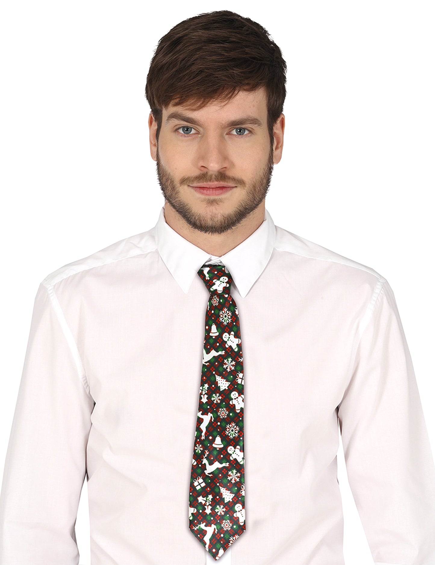 Kravata s tartanovým vzorom a vianočnými motívmi pre dospelých 