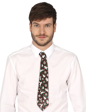 Kravata s tartanovým vzorom a vianočnými motívmi pre dospelých 