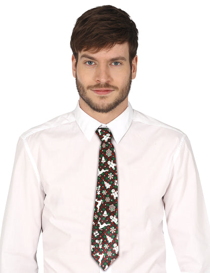 Kravata s tartanovým vzorom a vianočnými motívmi pre dospelých 