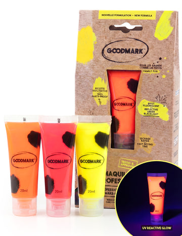 Crème maquillage professionnelle UV pour adulte et enfant orange rose et jaune fluo