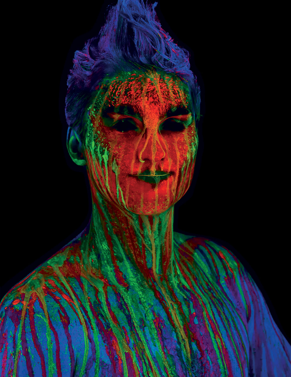 Effet de coulures fluorescentes de la crème maquillage professionnelle UV pour adulte et enfant