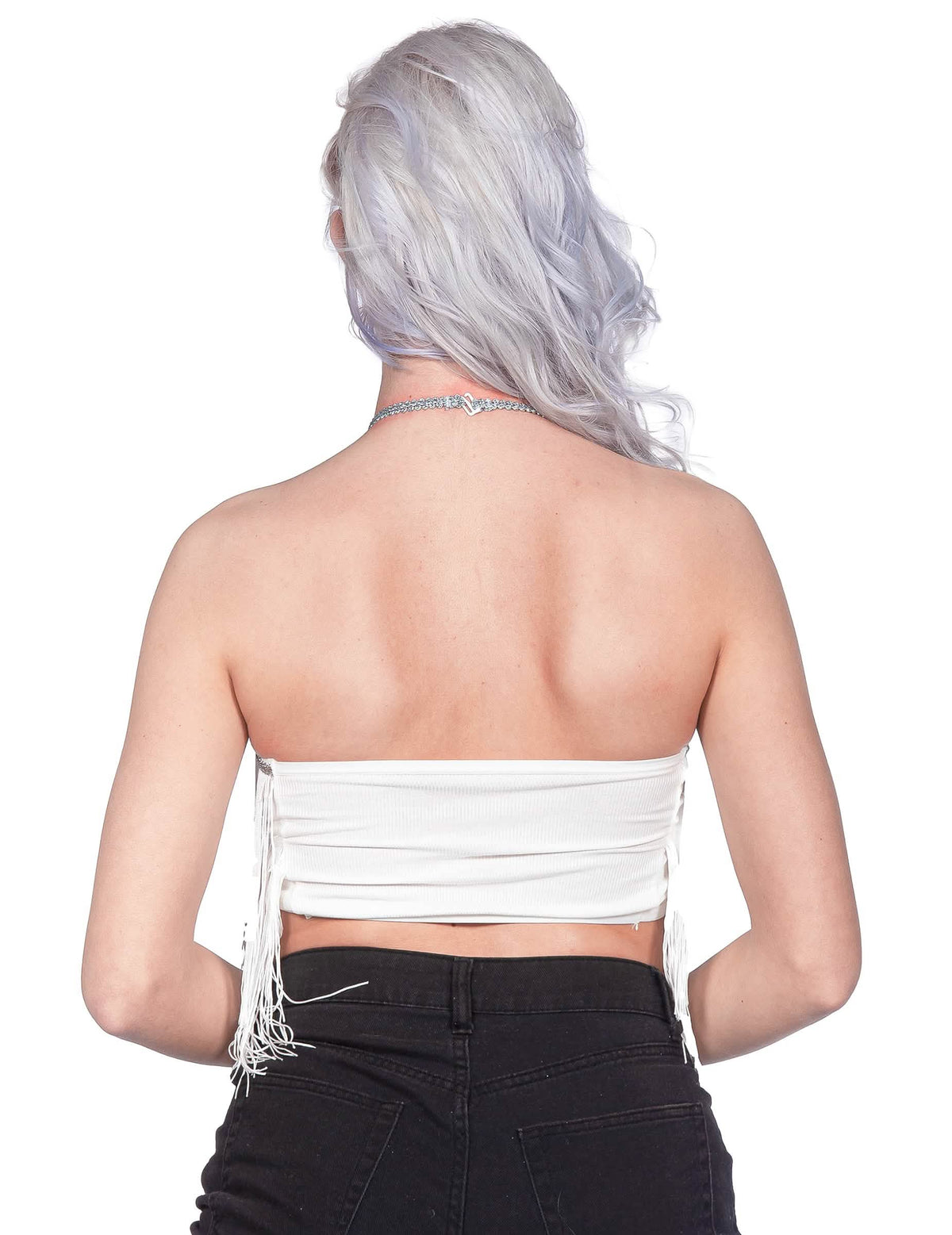 Biely festivalový crop top s strapcami pre ženy