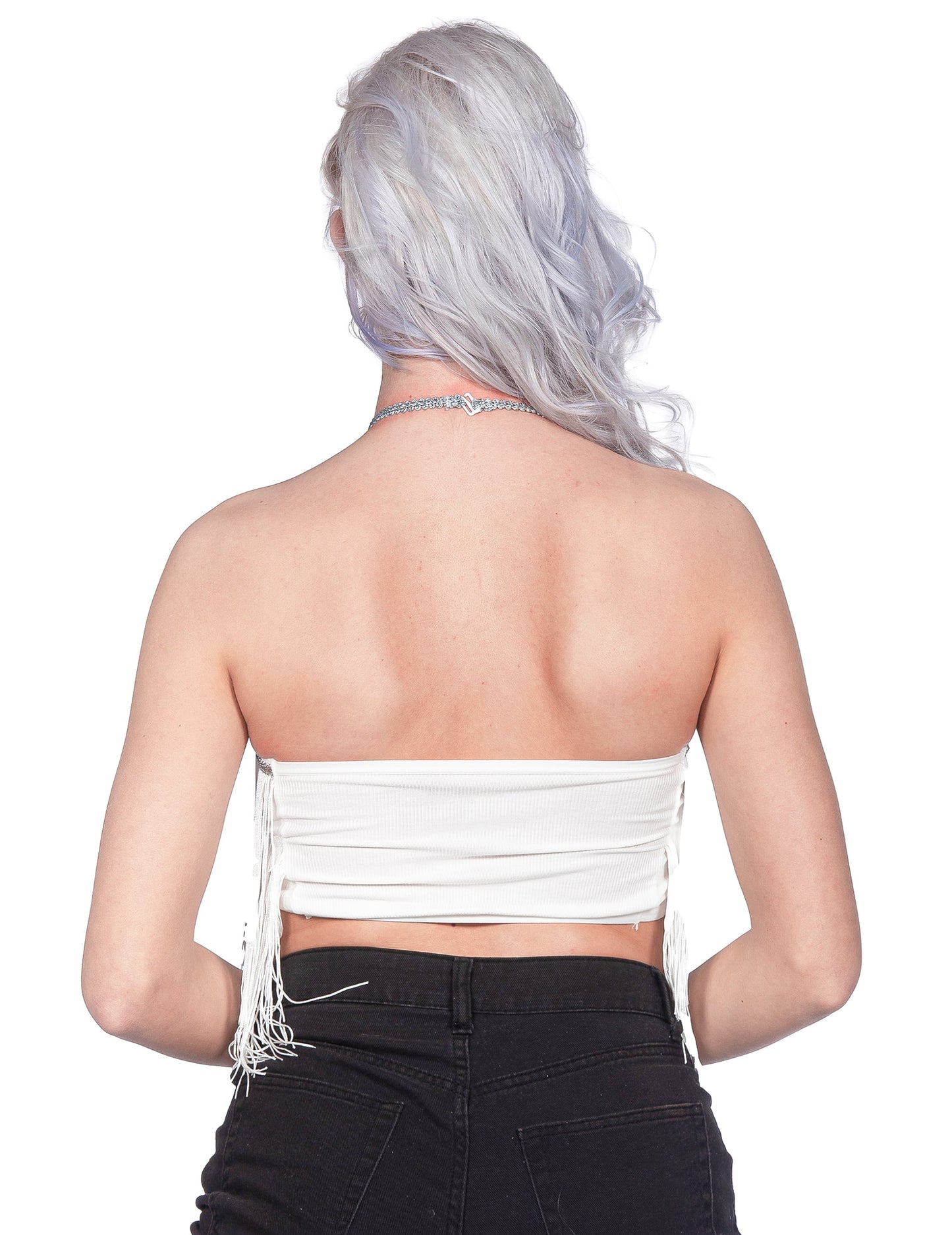 Biely festivalový crop top s strapcami pre ženy