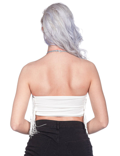 Biely festivalový crop top s strapcami pre ženy
