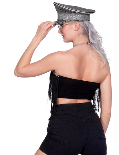 Čierny festivalový crop top s strapcami pre ženy