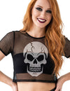 Čierny sieťovaný crop top s lebkou pre dospelých
