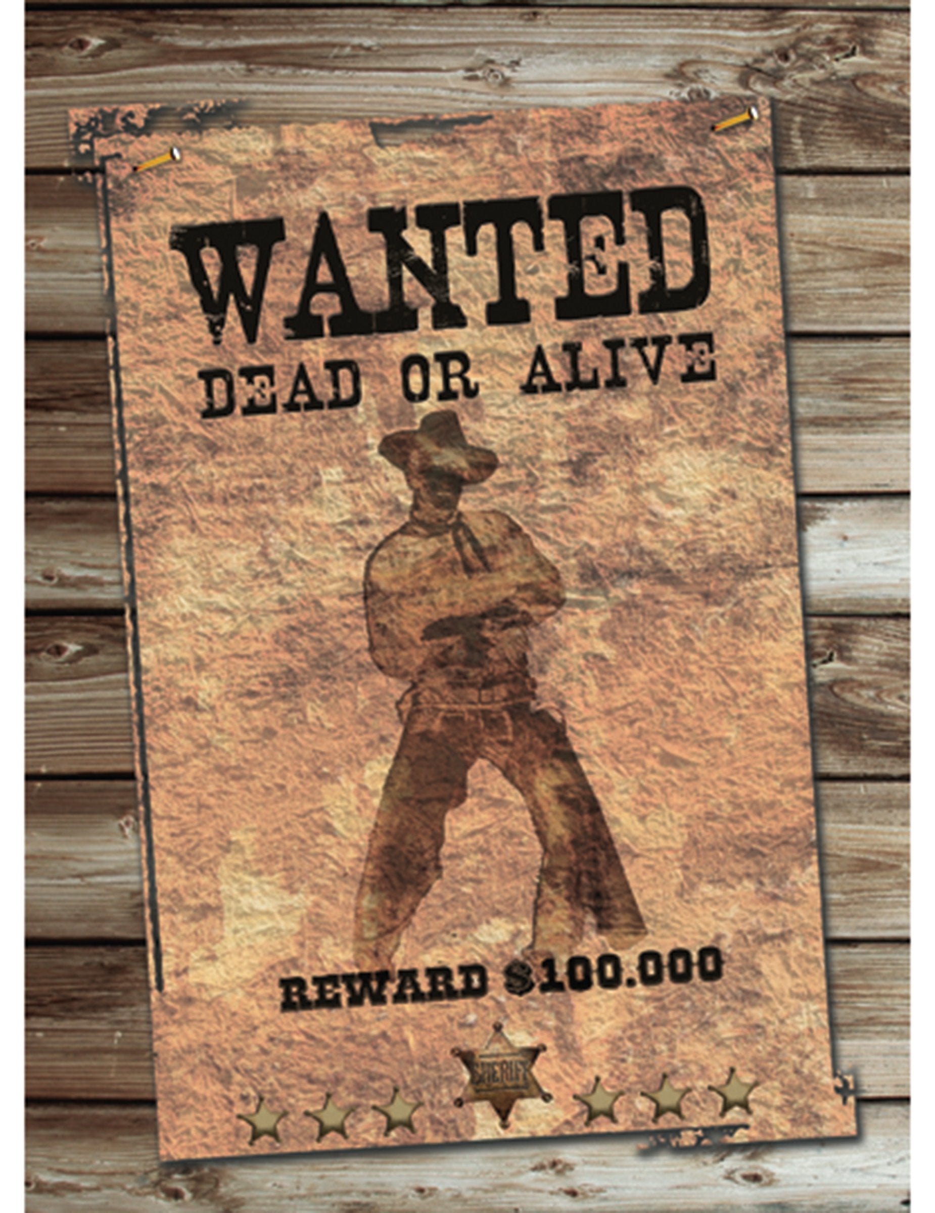 Décoration Cut out Wanted pour soirée western marron effet vintage parchemin
