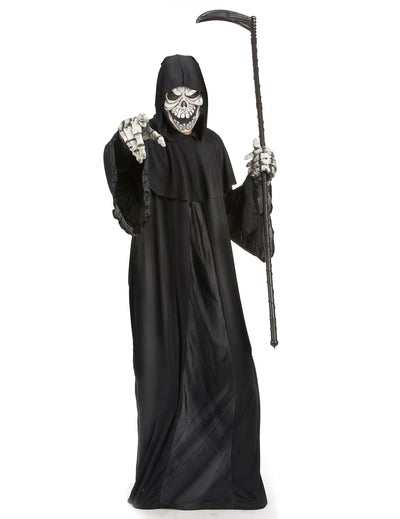 Déguisement de faucheuse pour homme noir avec masque de squelette et faux